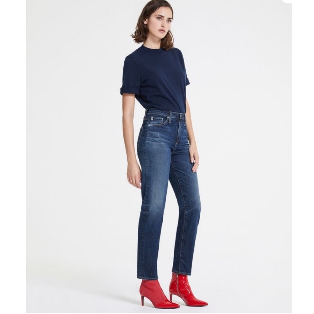 AG Phoebe Vintage High Rise straight leg dark wash ankle crop denim jeans Jean
